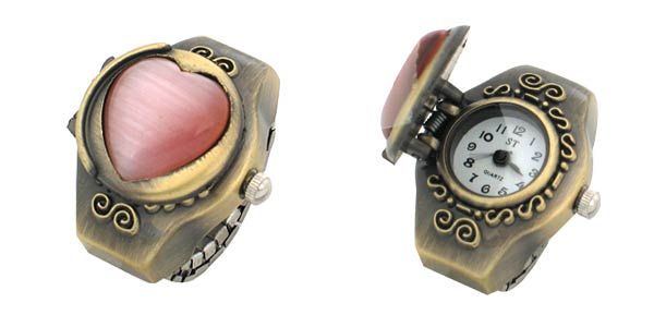 Love Heart Simulated Crystal Finger Ring Watch