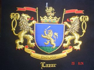 Hand Embrodered Family Crests in Gold & Silver Wire and Thread