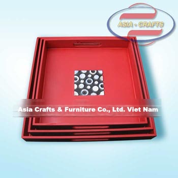 Set Of Lacquer Tray With Pearl Shell Inlay