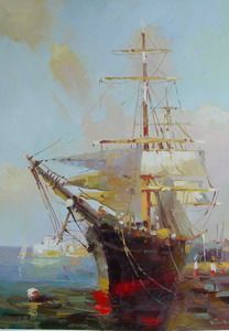 handmade boat oil paintings