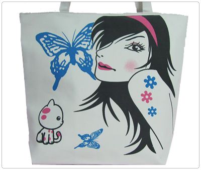 Catoon Girl & Cat Single Shoulder Handbag