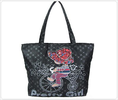 Pretty Girl Riding Bicycle Cartoon HandBag