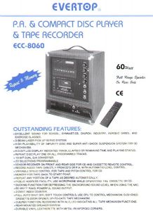 P.A. & Compact Disc Player & Tape Recorder 60 Watts