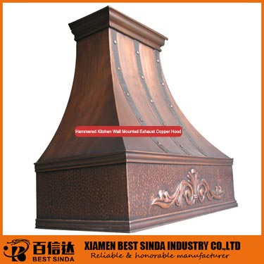 Hammered kitchen wall mounted exhaust copper hood