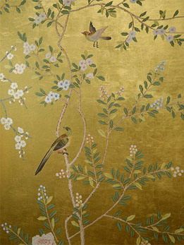Silk Wallpaper bird blossoms