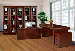 bookshelf and desk