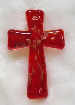 Wonderful 35*45mm red gold sand cross shape lampwork pendant