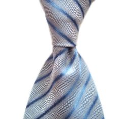 Silver / Blue Striped Armani Necktie - men's Tie