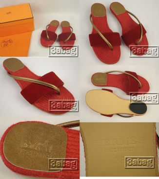 Hermes red flat shoes 25376