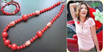 red acryl beads necklace